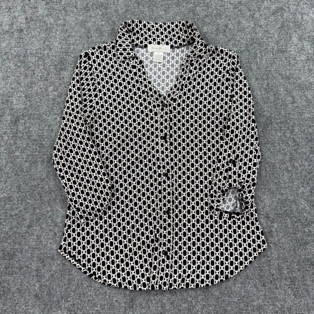 Emma &‎ Olive Small Geometric Print Button Up Shirt Black White 9550A Women's